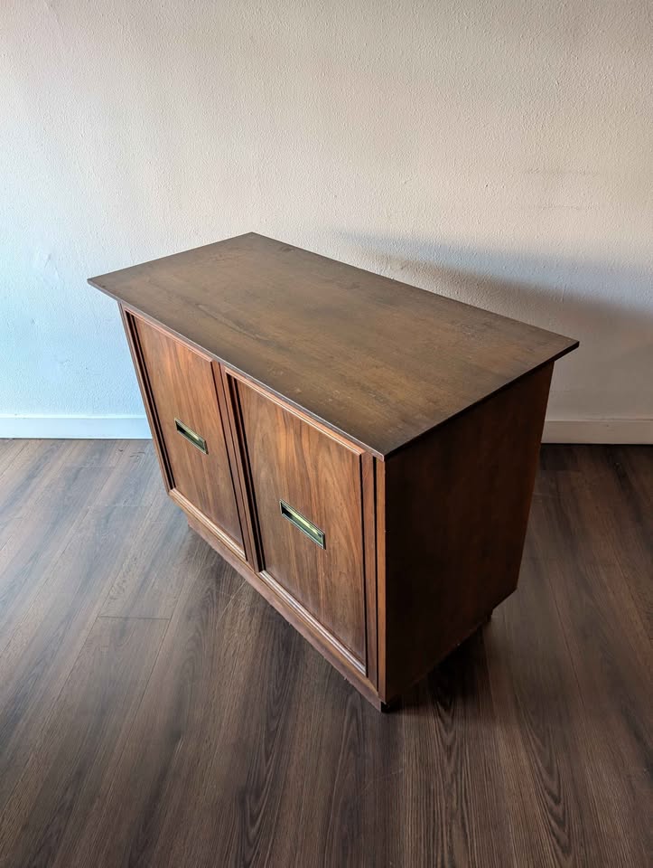 MCM Walnut Record Player Stand & Vinyl Storage Credenza