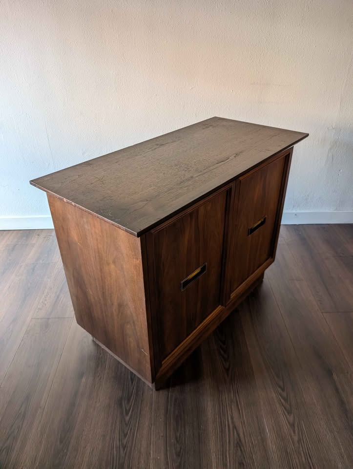 MCM Walnut Record Player Stand & Vinyl Storage Credenza