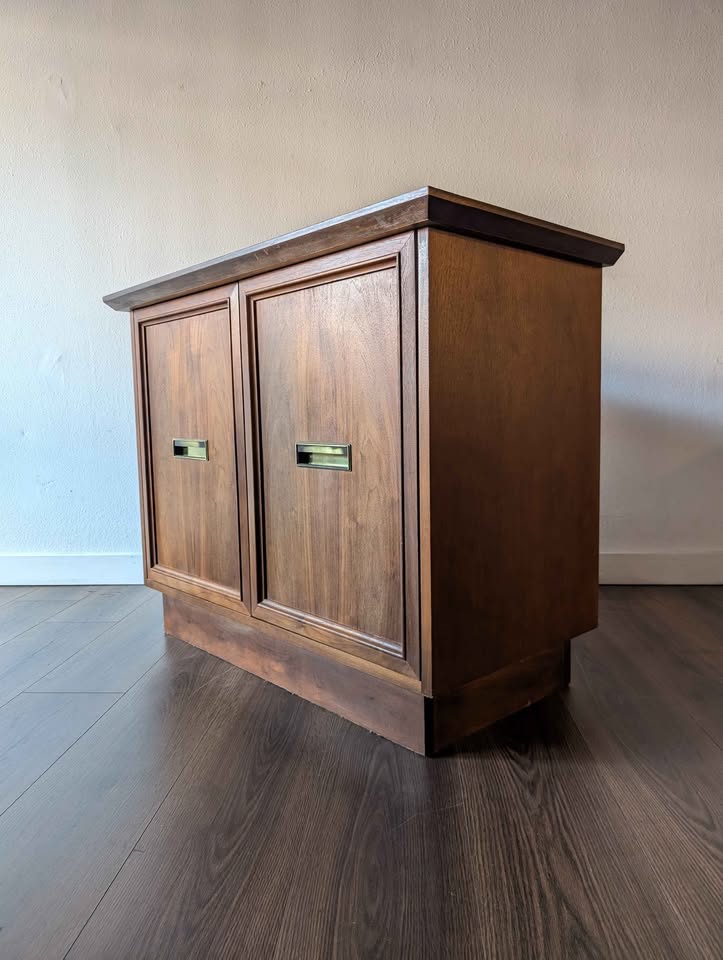 MCM Walnut Record Player Stand & Vinyl Storage Credenza