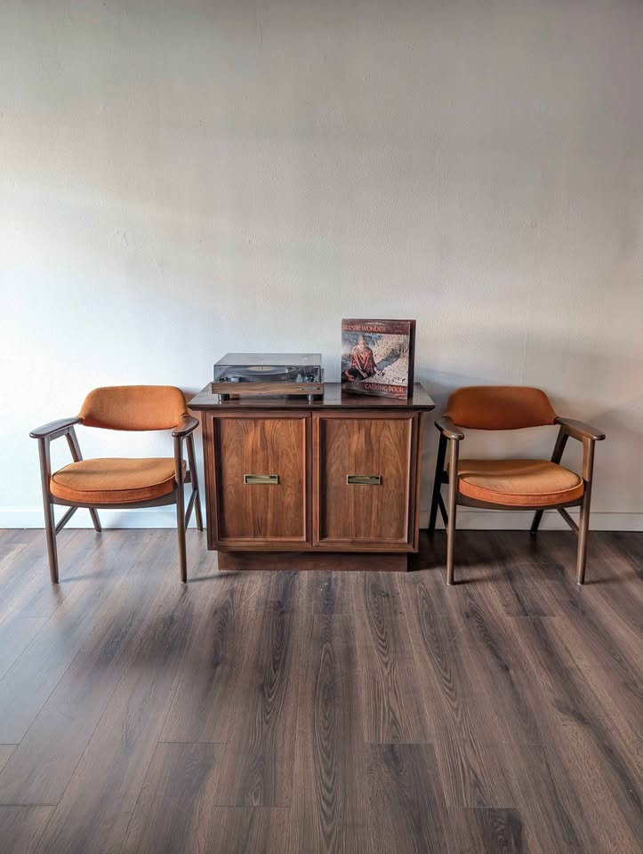 MCM Walnut Record Player Stand & Vinyl Storage Credenza
