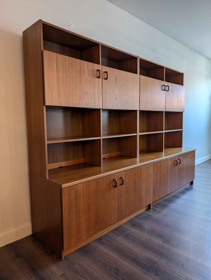 Danish Modern Teak Pair of Hutch Top Credenzas
