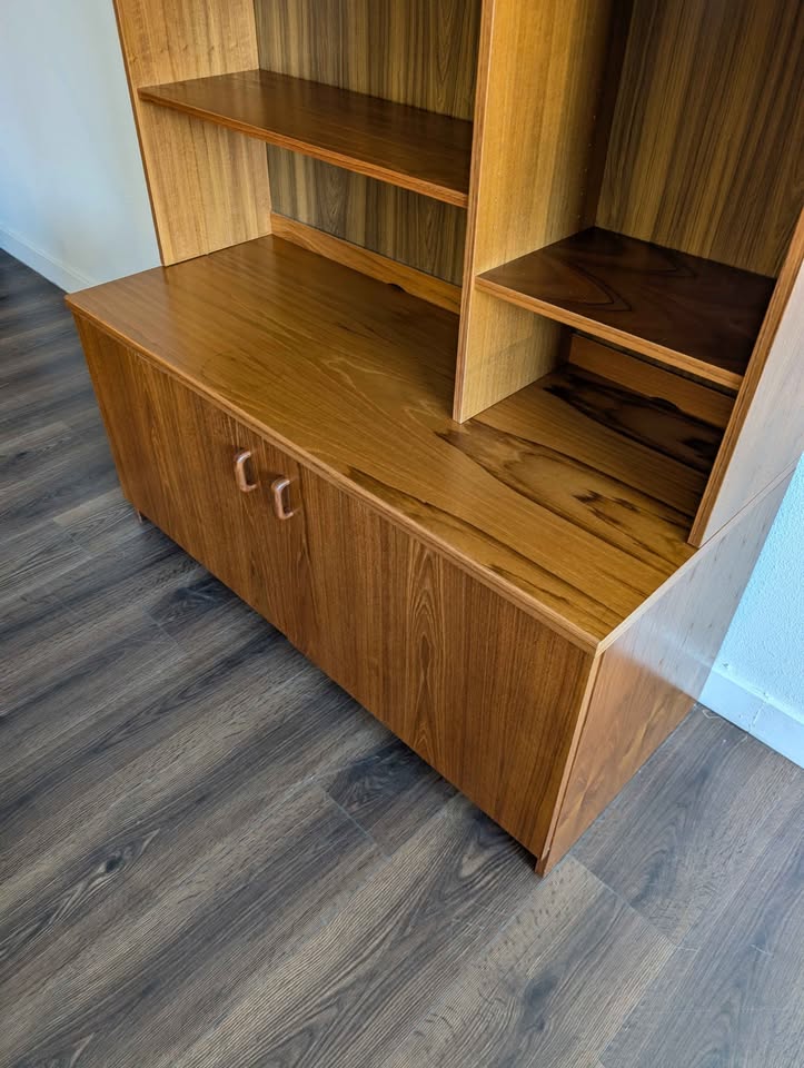 Danish Modern Teak Record Player Credenza & Bookcase