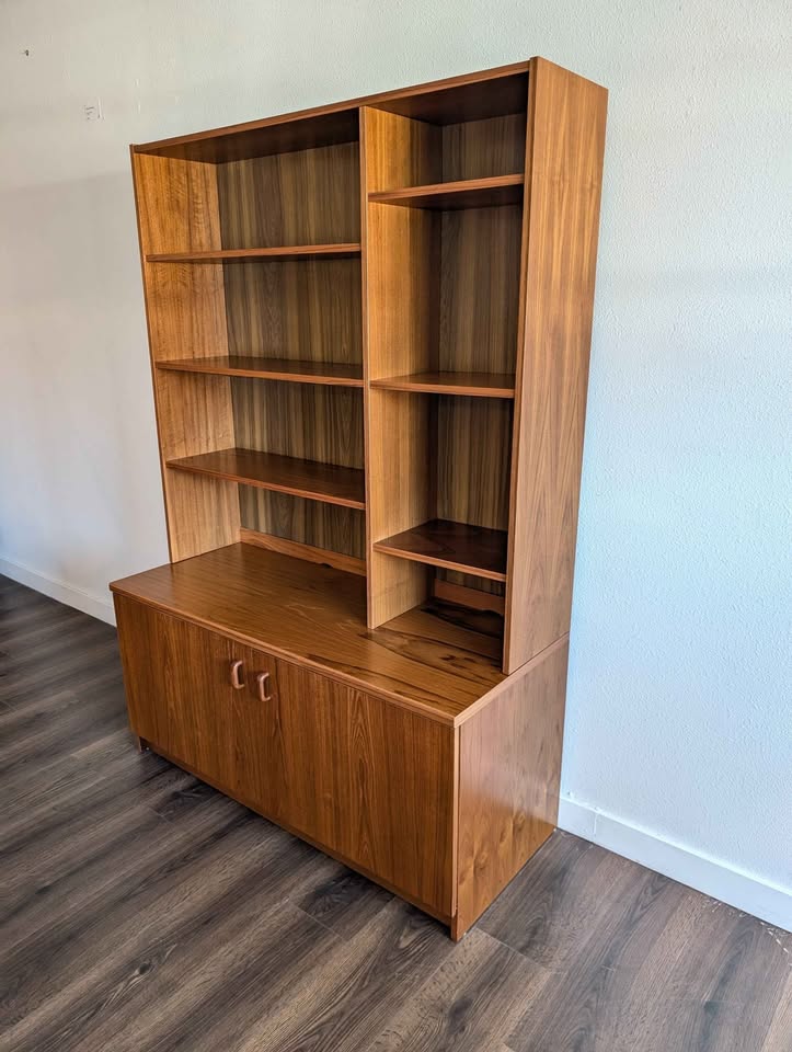 Danish Modern Teak Record Player Credenza & Bookcase