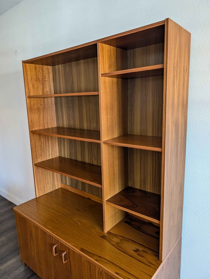 Danish Modern Teak Record Player Credenza & Bookcase