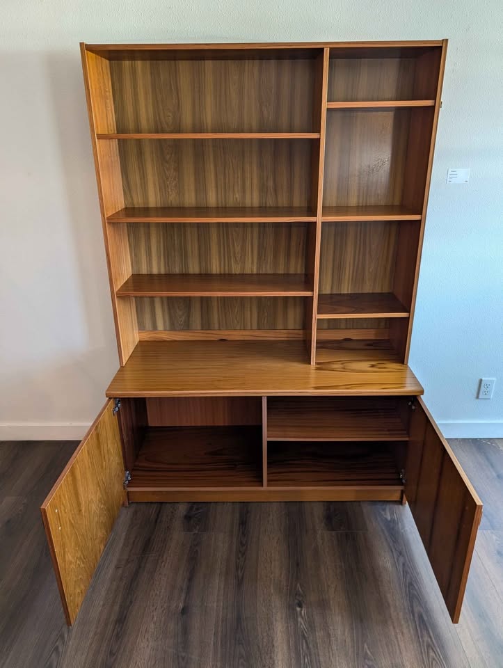Danish Modern Teak Record Player Credenza & Bookcase