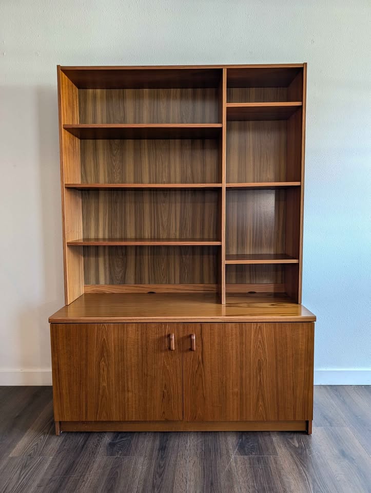 Danish Modern Teak Record Player Credenza & Bookcase
