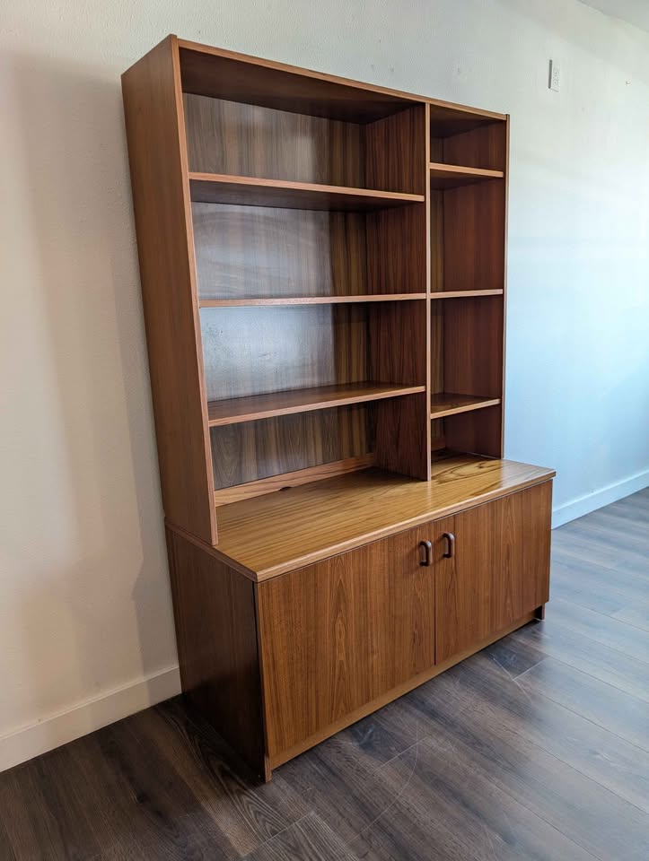 Danish Modern Teak Record Player Credenza & Bookcase