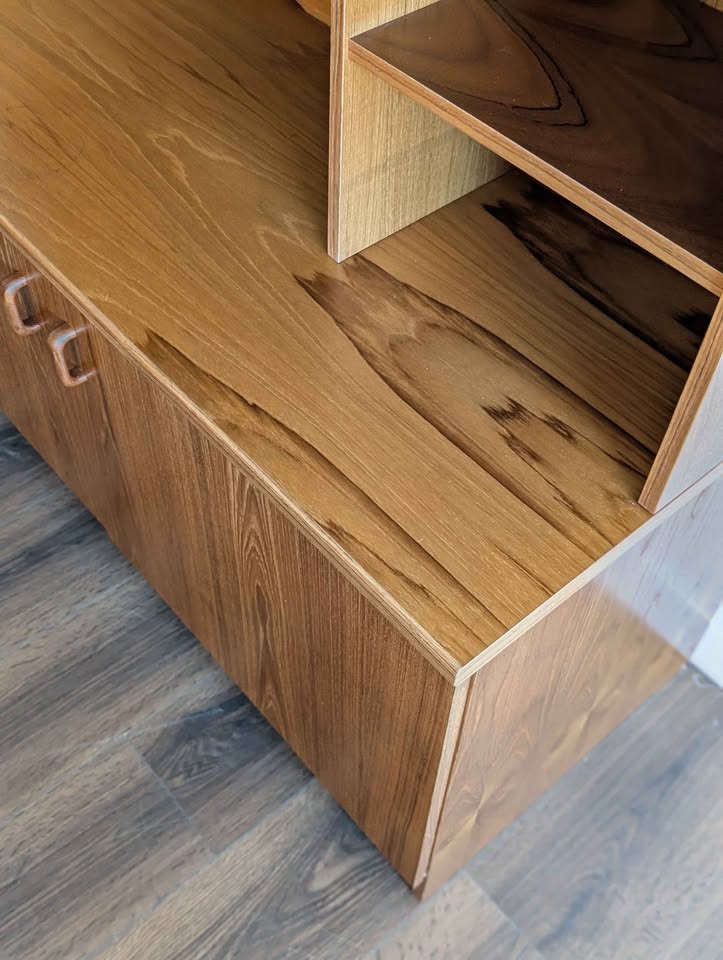 Danish Modern Teak Record Player Credenza & Bookcase