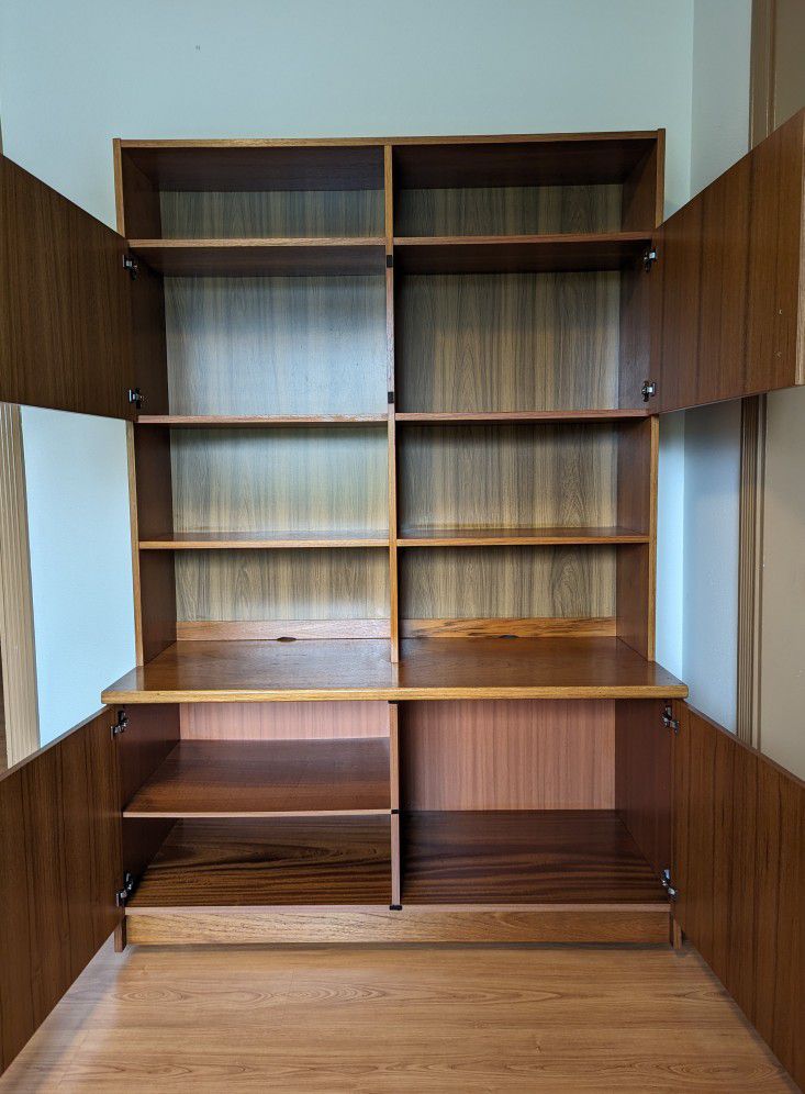 MCM Danish Modern Teak Record Player Stand & Bookshelf Wall Unit