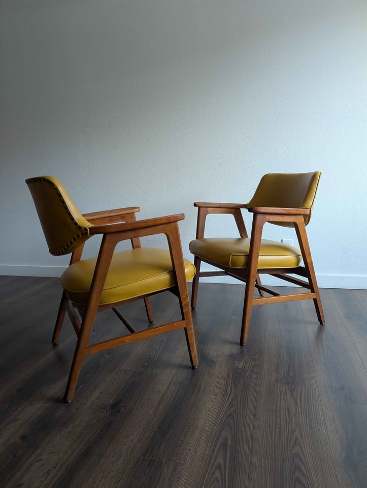 Pair of MCM Yellow Gunlocke Chairs