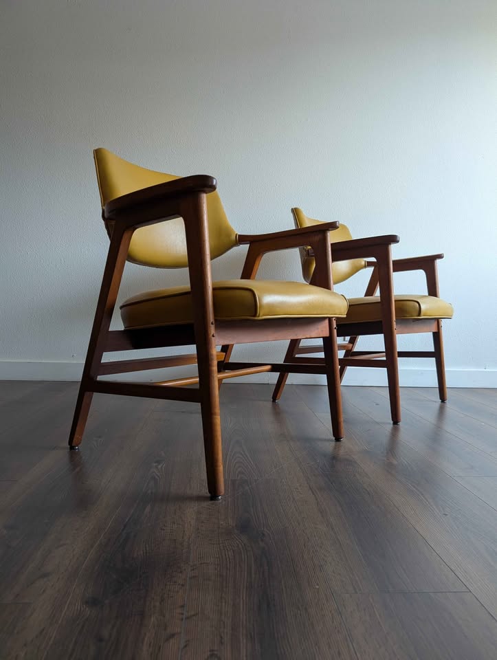 Pair of MCM Yellow Gunlocke Chairs