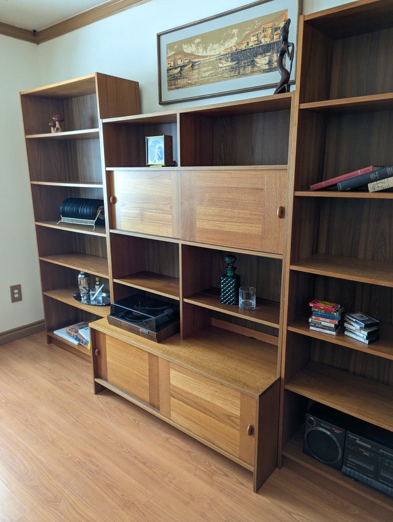 MCM Danish Modern Teak Wall Unit Domino Mobler Record Cabinet