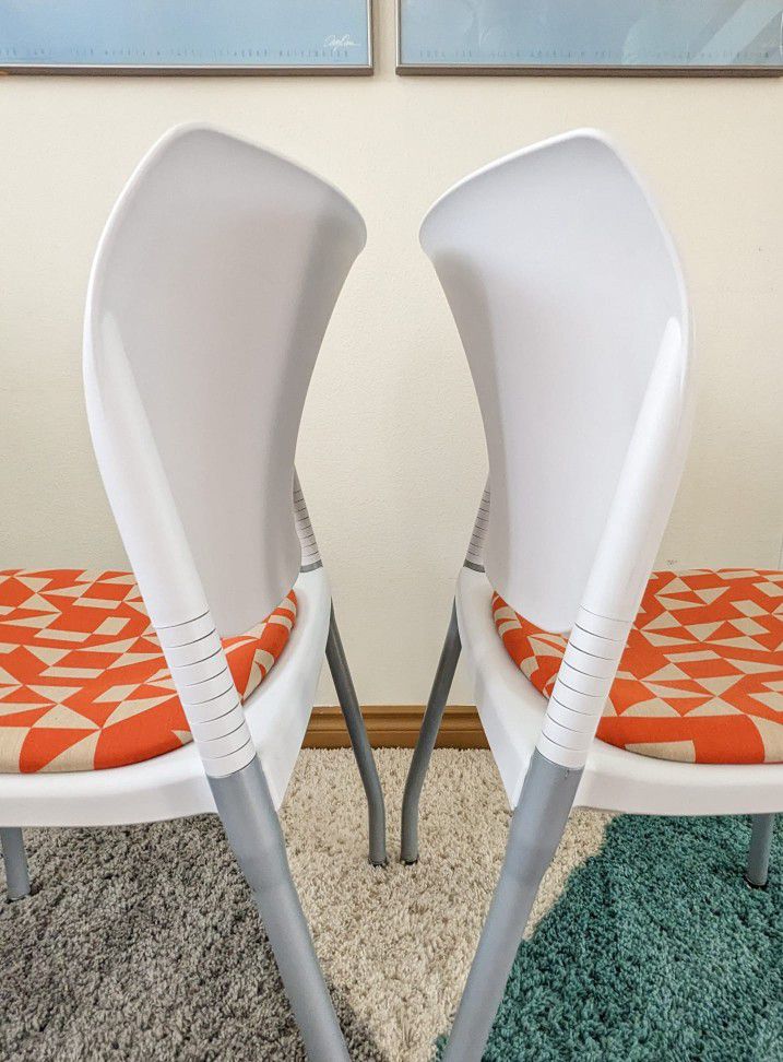 Pair Modern Flex Back White Orange Stackable Office Chairs