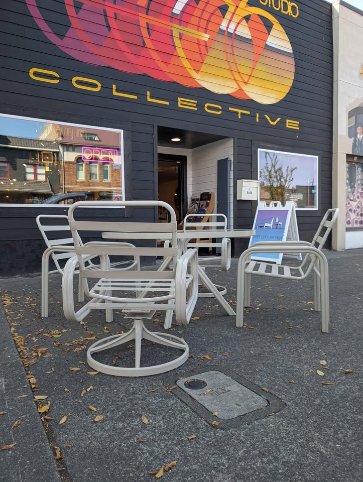 ☀️ MCM Tropitone Patio Table Set w/ 4 Vinyl Strap Chairs