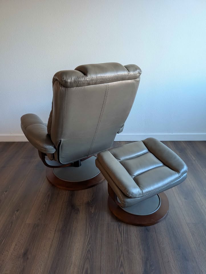MCM Scandinavian Style Macy's Leather Recliner & Ottoman