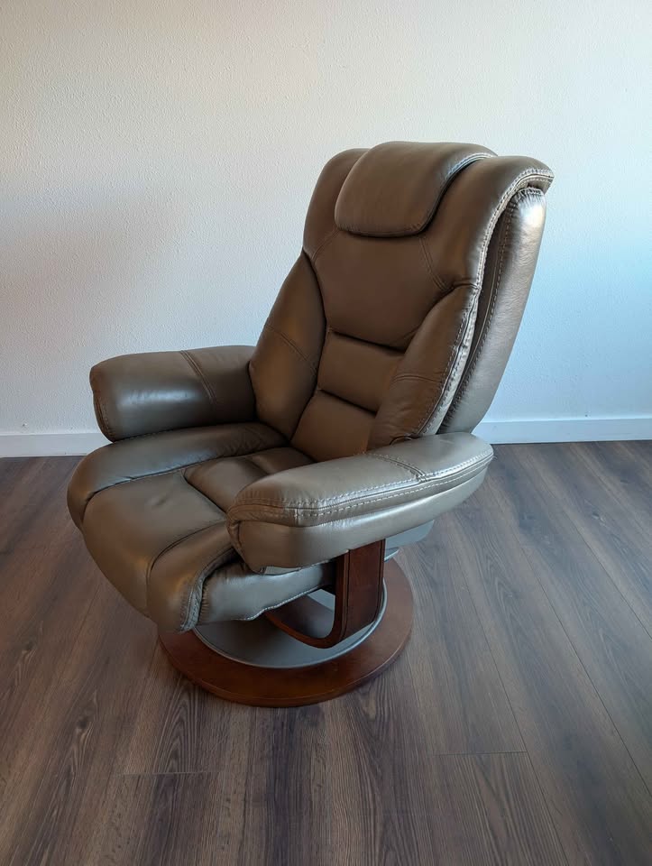 MCM Scandinavian Style Macy's Leather Recliner & Ottoman