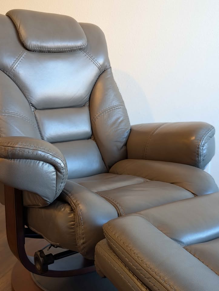 MCM Scandinavian Style Macy's Leather Recliner & Ottoman