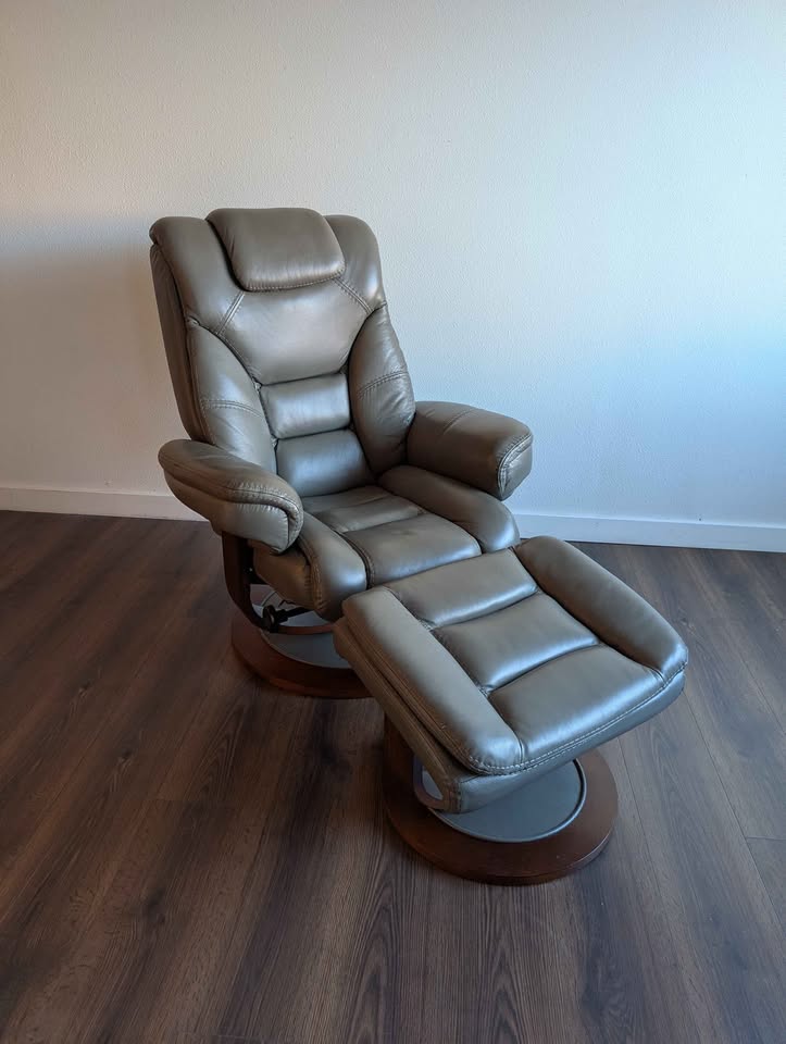 MCM Scandinavian Style Macy's Leather Recliner & Ottoman