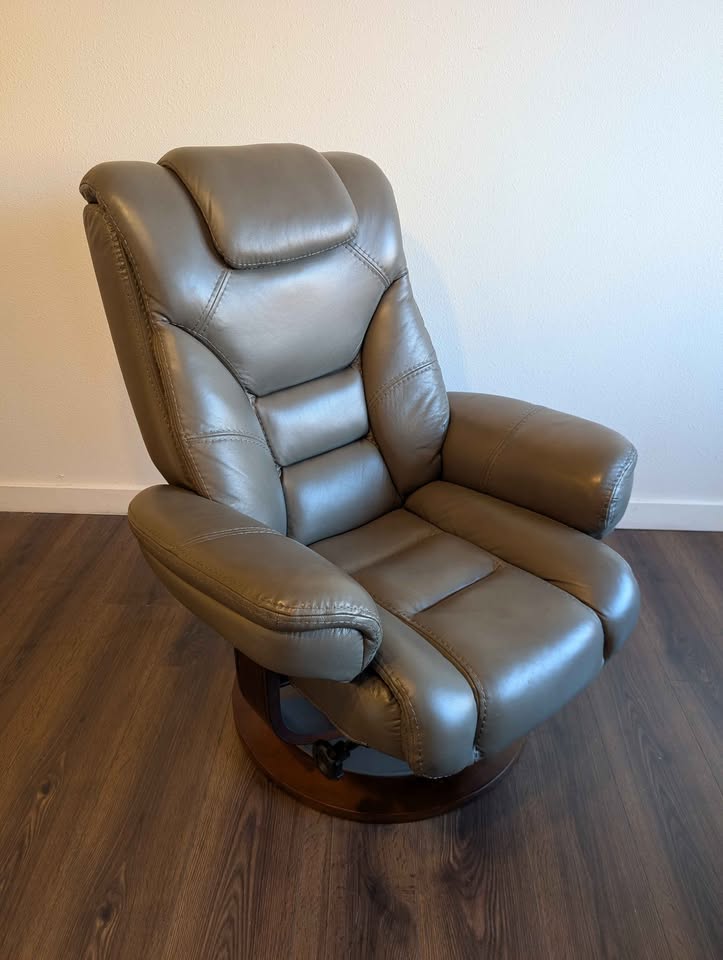 MCM Scandinavian Style Macy's Leather Recliner & Ottoman