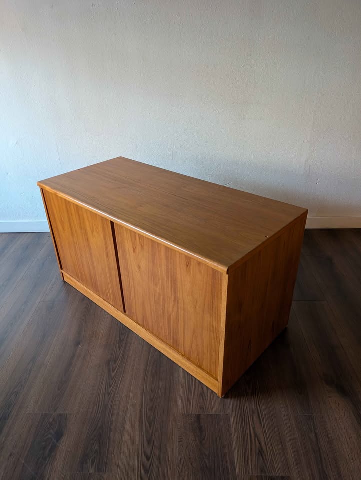 Danish Modern Teak Record Player Credenza & Vinyl Storage