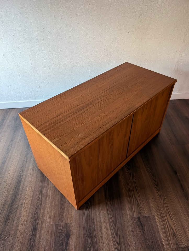 Danish Modern Teak Record Player Credenza & Vinyl Storage