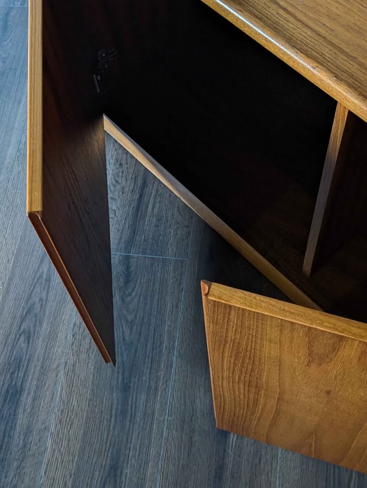 Danish Modern Teak Record Player Credenza & Vinyl Storage