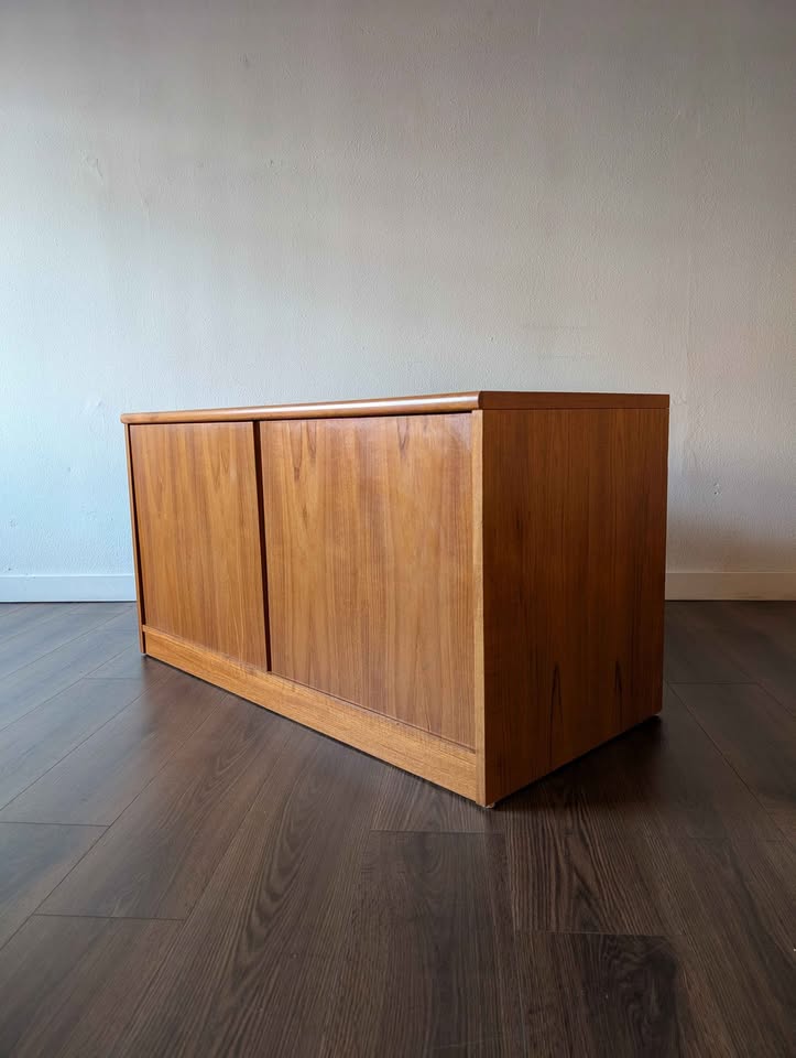 Danish Modern Teak Record Player Credenza & Vinyl Storage