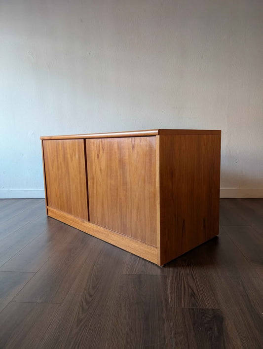 Danish Modern Teak Record Player Credenza & Vinyl Storage