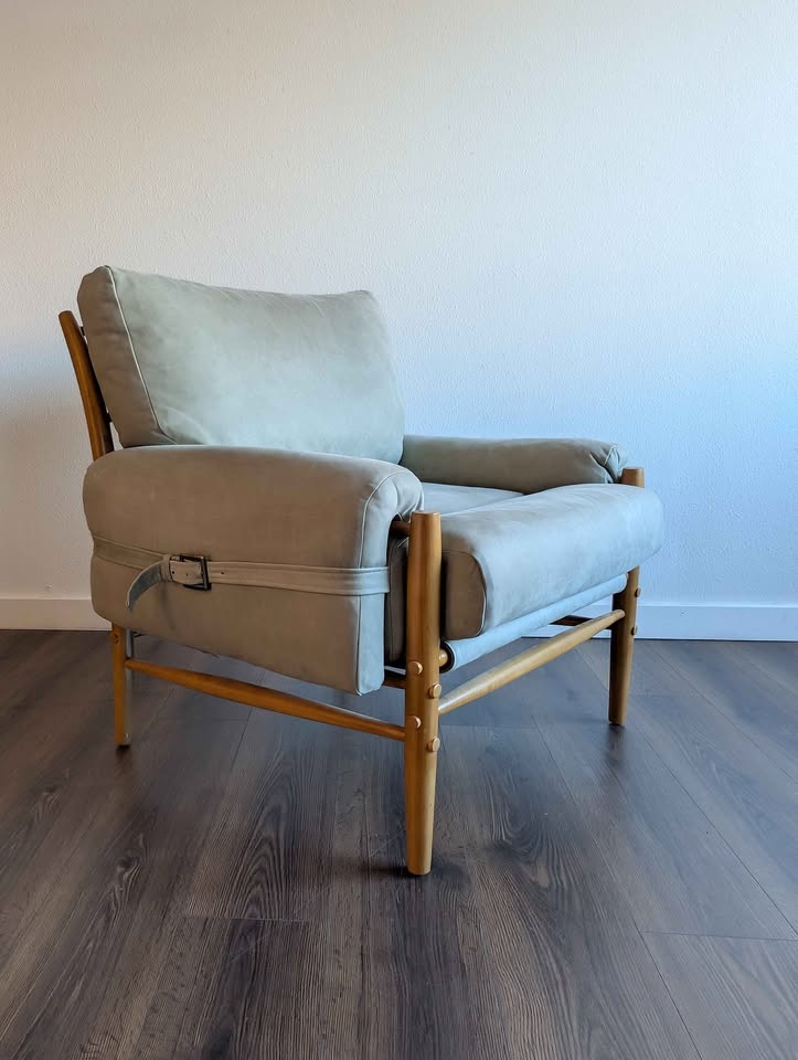 Sage Suede MCM Style Lounge Chair & Ottoman by Anthropologie