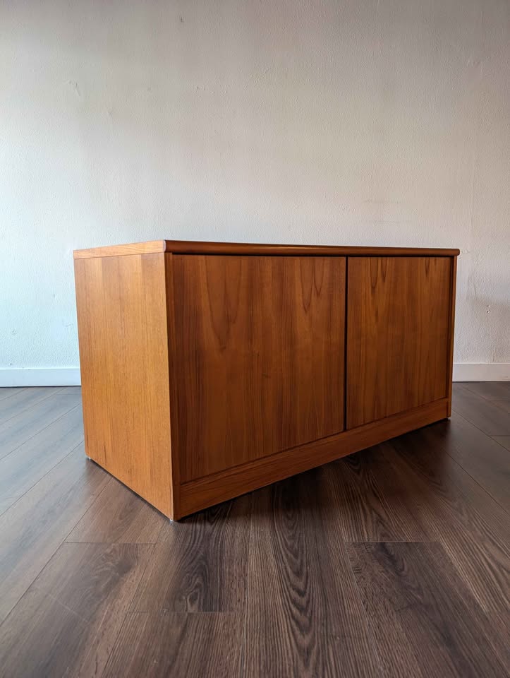 Danish Modern Teak Record Player Credenza & Vinyl Storage