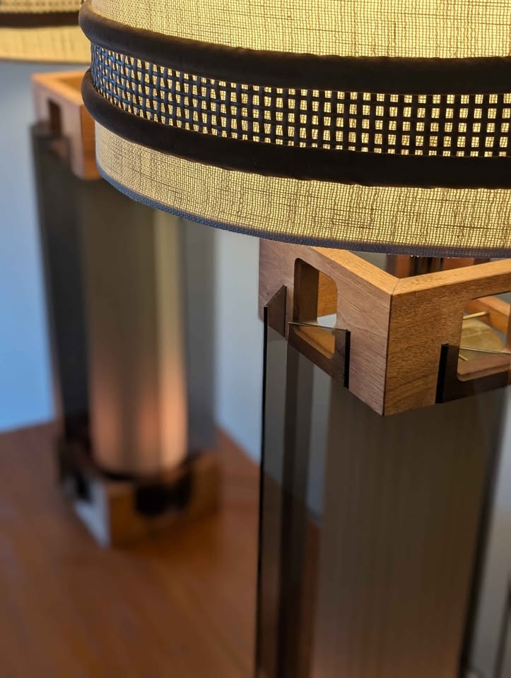Pair of MCM Lucite & Walnut Lamps by Nova of California