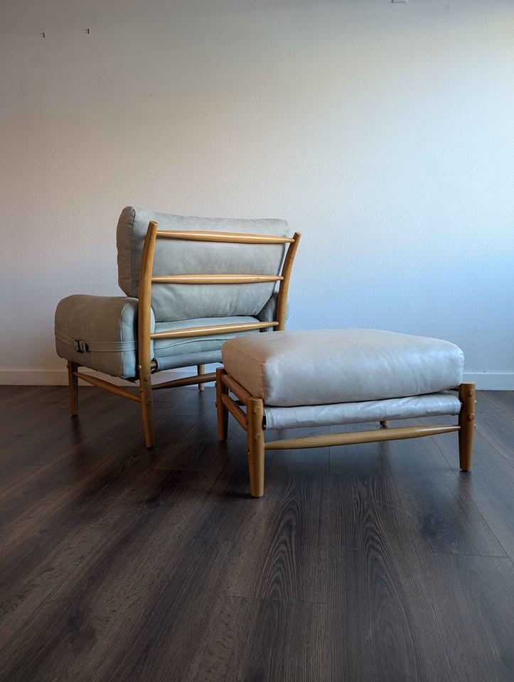 Sage Suede MCM Style Lounge Chair & Ottoman by Anthropologie