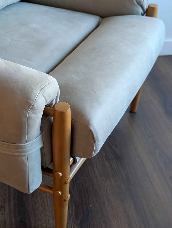 Sage Suede MCM Style Lounge Chair & Ottoman by Anthropologie