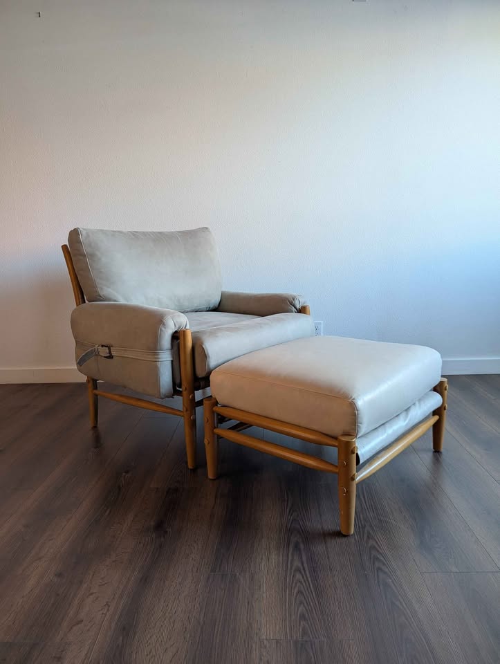 Sage Suede MCM Style Lounge Chair & Ottoman by Anthropologie