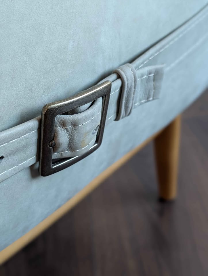 Sage Suede MCM Style Lounge Chair & Ottoman by Anthropologie