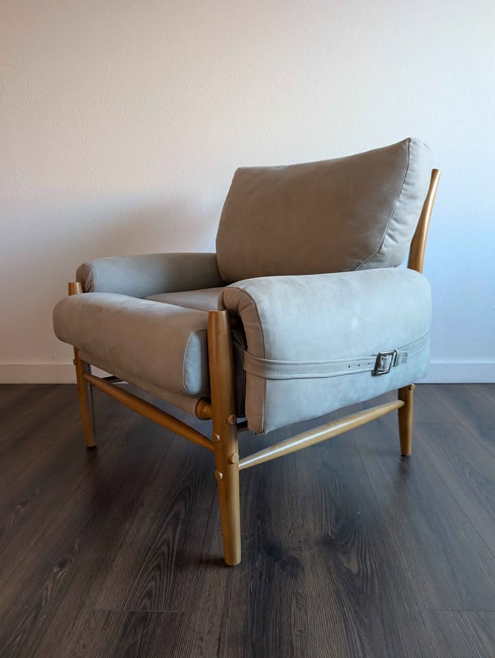 Sage Suede MCM Style Lounge Chair & Ottoman by Anthropologie