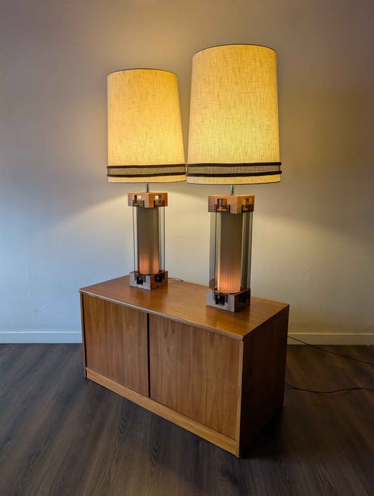Pair of MCM Lucite & Walnut Lamps by Nova of California