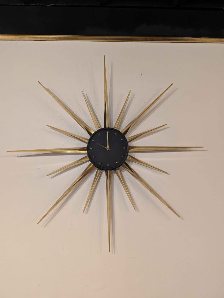 Set of 3 MCM Brass Atomic Starburst Clock & Candle Holders