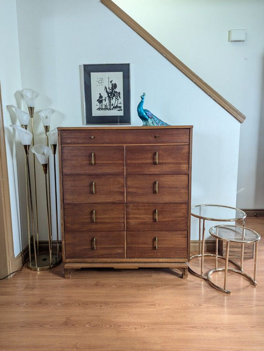 Mid Century Modern Antique 5 Drawer Highboy Dresser