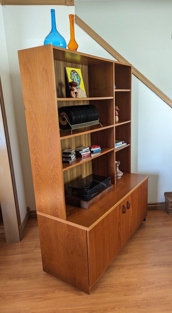 MCM Danish Modern Teak Record Player Stand & Bookshelf Wall Unit Made in Denmark!