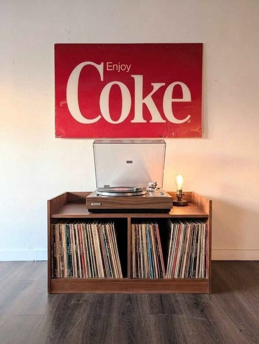 Danish Modern Walnut Record Player Credenza & Vinyl Storage