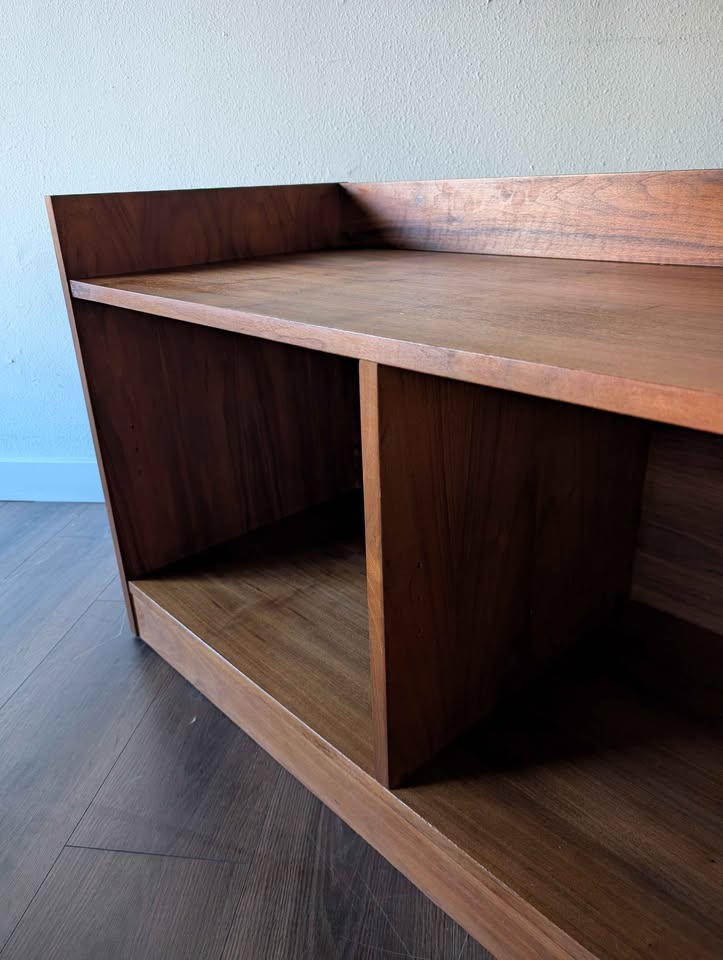 Danish Modern Walnut Record Player Credenza & Vinyl Storage