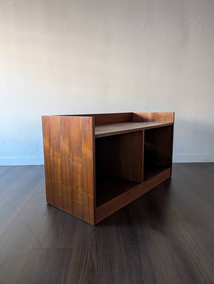 Danish Modern Walnut Record Player Credenza & Vinyl Storage