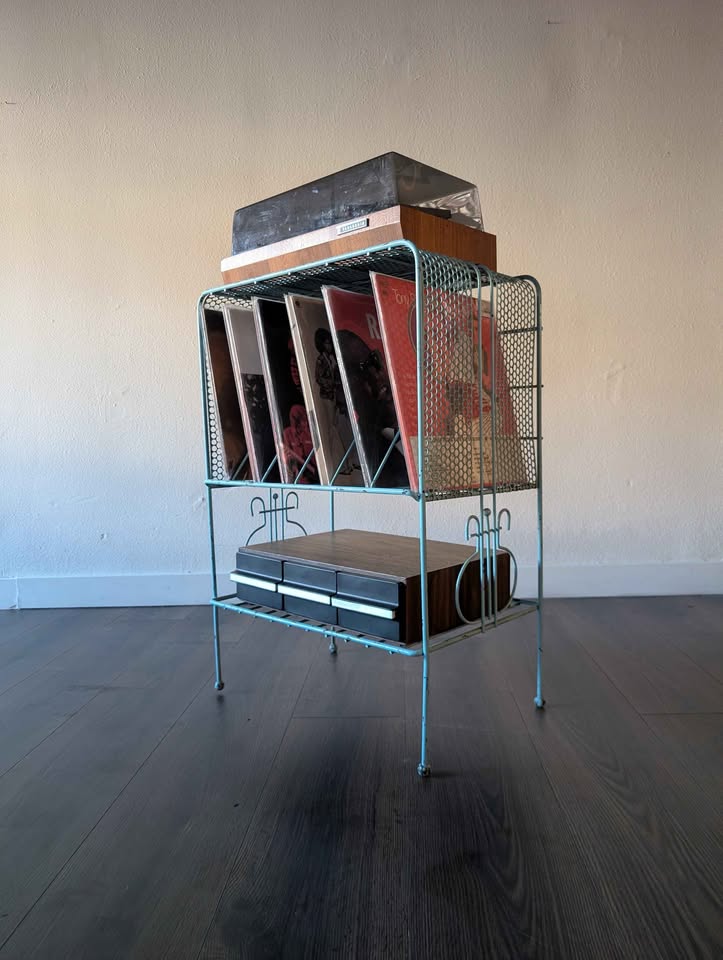 Vintage MCM Metal Record Player Stand & Vinyl Storage