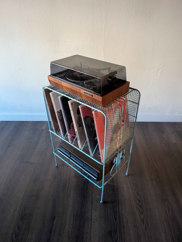 Vintage MCM Metal Record Player Stand & Vinyl Storage