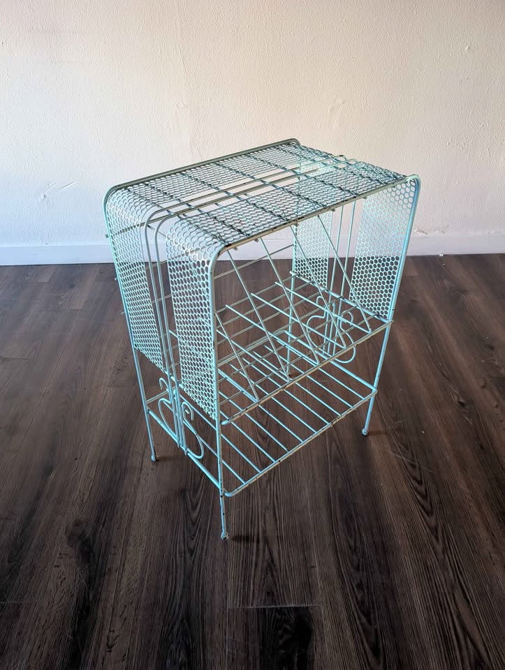 Vintage MCM Metal Record Player Stand & Vinyl Storage