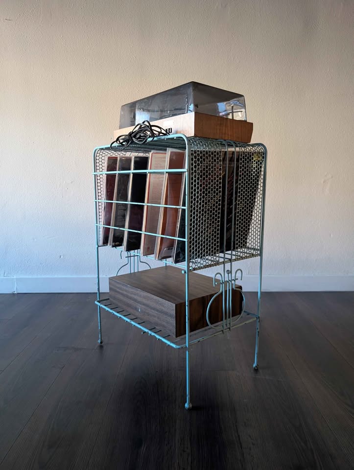 Vintage MCM Metal Record Player Stand & Vinyl Storage