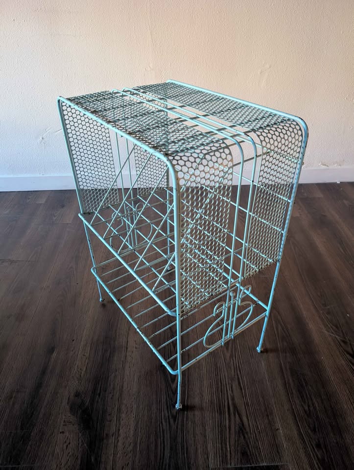 Vintage MCM Metal Record Player Stand & Vinyl Storage