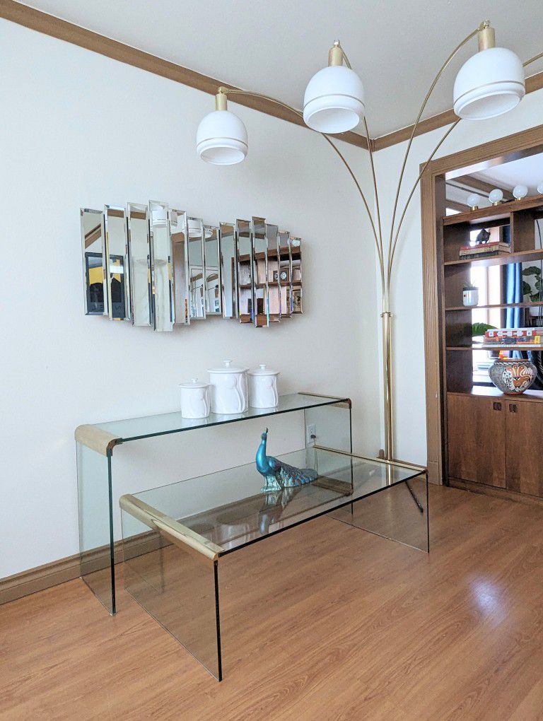 Leon Rosen Brass & Glass Postmodern Waterfall Coffee Table by Pace