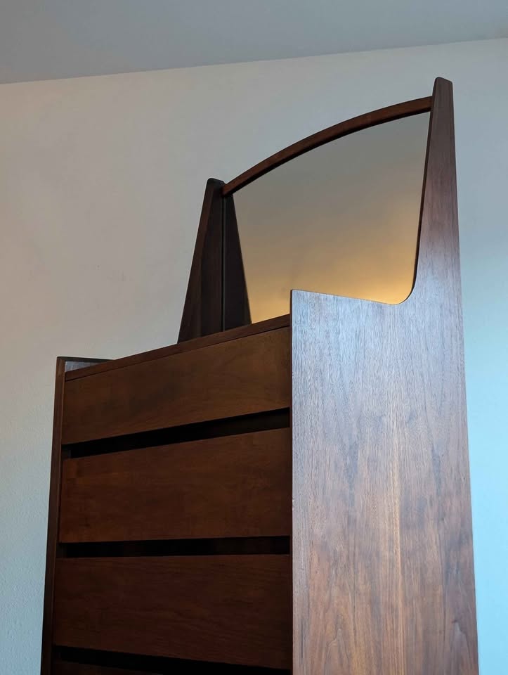 MCM Mirrored Walnut Highboy by Dillingham